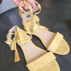 Pinky Yellow Sandals with Ankle Tassels
